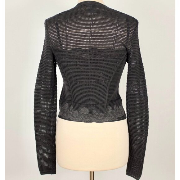 Y2K John Galliano 90s cardigan top twinset sweater sz S black open knit lace - Picture 2 of 14